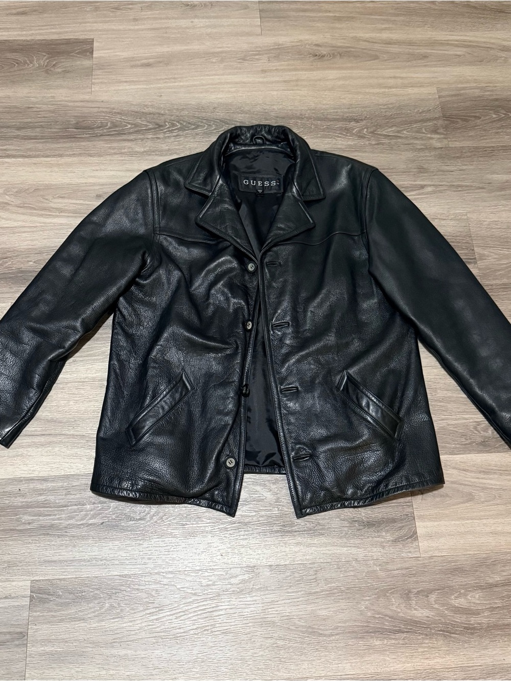 GUESS Black Men's Leather Bomber Jacket